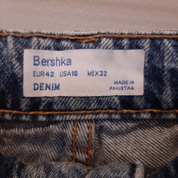 Bershka Emma Distressed Stonewash Jeans High Rise Slim Straight Ankle Denim - Picture 7 of 14